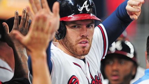 Freddie Freeman won the Braves’ player of the year award for the second consecutive season and third time in five years, edging Ender Inciarte by one vote in balloting by the local chapter of the Baseball Writers’ Association of America. (Photo by Scott Cunningham/Getty Images)