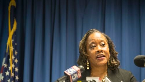 DeKalb County District Attorney Sherry Boston, at a press conference in 2019, chaired a State Bar of Georgia committee that is recommending stiffer discipline for prosecutors who break the rules.  (Alyssa Pointer/Atlanta Journal Constitution)
