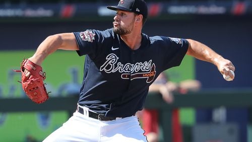 Braves pitcher Kyle Muller delivers against the Minnesota Twins during the fifth inning of a MLB spring training baseball game at CoolToday Park on Tuesday, March 2, 2021, in North Port.   Curtis Compton / Curtis.Compton@ajc.com”