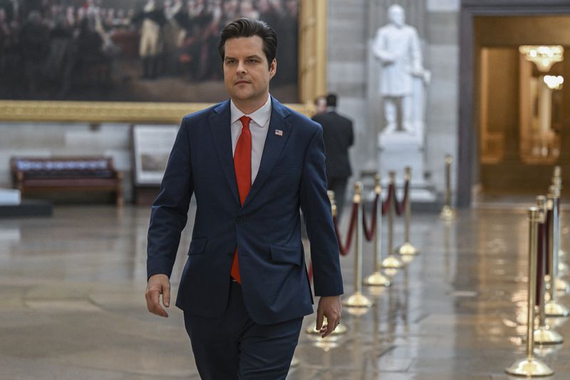 Rep. Matt Gaetz, R-Fla., seen walking at the U.S. Capitol in Washington, said Speaker Kevin McCarthy needs to do more to avoid a vote for his ouster. (Kenny Holston/The New York Times)
                      