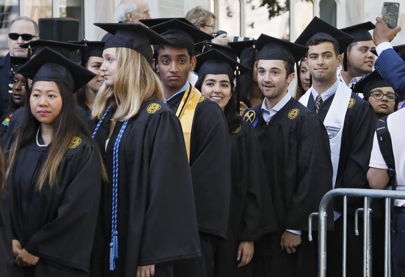 Graduates’ faces display a variety of emotions as they enter the quad during the processional. Claire E. Sterk, Emory’s 20th president, presided over Emory University’s 174th Commencement exercises on May 13, 2019. Civil rights activist and former ambassador and Atlanta Mayor Andrew Young delivered the keynote address. 