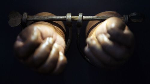 Shackles for slave children are seen on display at the New York Historical Society on February 1, 2012, in New York City.