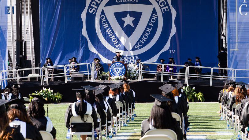 Spelman College holds commencement for the class of 2020 at Bobby Dodd Stadium on Sunday, May 16, 2021.  (Jenni Girtman for The Atlanta Journal-Constitution