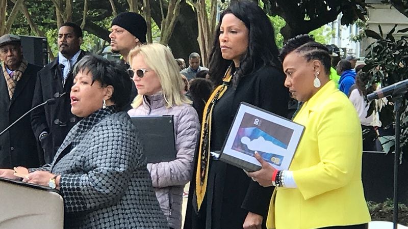 Bernice King,(Yellow), alongside  Ilyasah Shabazz, whose mother Betty Shabazz is also satirized in the Cardi B. video, called it “repulsive,” and demanded an apology from the rapper. Rosalind Bentley / rbentley@ajc.com