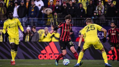 Atlanta United midfielder Emerson Hyndman #20 in action during the first half of the 2020 MLS season opener between Atlanta United FC and Nashville SC at Nissan Stadium in Nashville, Tennessee, on Saturday February 29, 2020. (Photo by Jacob Gonzalez/Atlanta United)