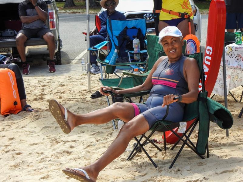 Swim instructor Beverly Iseghohi takes a break from teaching open-water swimming.