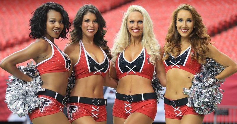 110115 ATLANTA: -- Falcons cheerleaders gather for a portrait before playing the Buccaneers in a football game on Sunday, Nov. 1, 2015, in Atlanta. Curtis Compton / ccompton@ajc.com