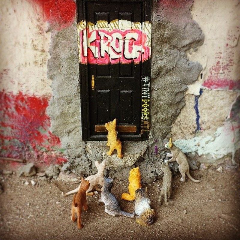 The first tiny door ever installed was at the Krog Street tunnel. It's been updated and accessorized at times since then. Photo courtesy of Tiny Doors ATL