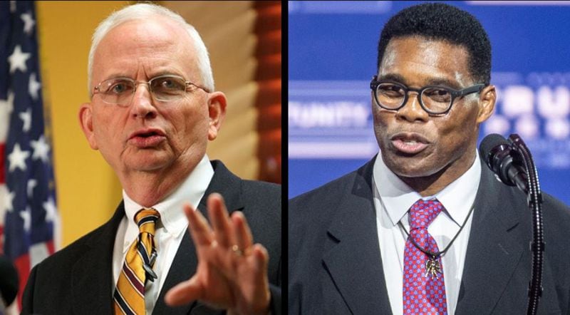 Agriculture Commissioner Gary Black, left, is Herschel Walker's best-known rival in GOP primary for the U.S. Senate. Black has accused Walker of running a "Biden in the basement" campaign to avoid tough questions about policy, his abstention from GOP politics in the past and his history of violent behavior toward women.