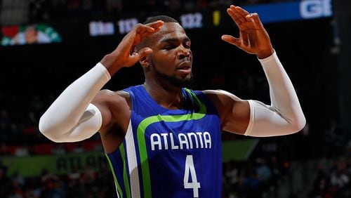 Paul Millsap (4) of the Atlanta Hawks reacts a foul was called charged to a teammate during the game against the Boston Celtics at Philips Arena on January 13, 2017 in Atlanta, Georgia. (Photo by Kevin C. Cox/Getty Images)