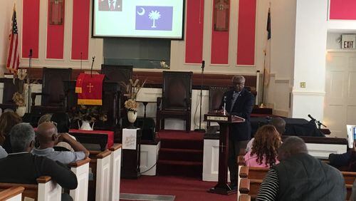 U.S. Rep. Jim Clyburn, D-SC, campaigned for Carolyn Bourdeaux at Poplar Hill Baptist Church in Buford on Monday morning.