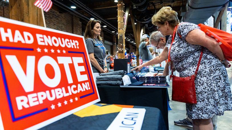 Attendees are seen at the Georgia GOP convention in Columbus on Friday, June 9, 2023. (Arvin Temkar / arvin.temkar@ajc.com)