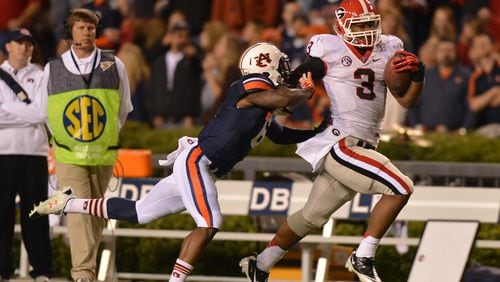 Georgia running back Todd Gurley tries to pull away from Auburn in 2012.