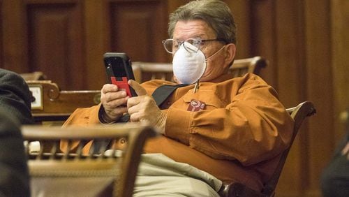 Georgia Rep. Alan Powell, R-Hartwell, wears a protective mask during a special session at the Georgia Capitol in March. (ALYSSA POINTER/ALYSSA.POINTER@AJC.COM)
