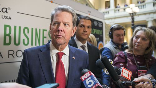 Gov. Brian Kemp answers questions from the media following a press conference in November to announce a proposed limited expansion of Medicaid in Georgia. (PHOTO by Alyssa Pointer/Atlanta Journal Constitution)