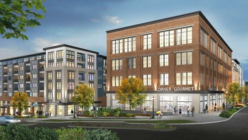 A rendering shows the planned redevelopment of the Callaway Building in Decatur. Cousins Properties plans a mixed-use project on the site, with 329 apartments, retail and office space. DeKalb County’s government is evaluating potential sewer capacity constraints at the Callaway Building and dozens of other sites.
