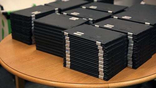 A stack of Chromebook laptops is shown in this Atlanta Journal-Constitution file photo from September 13, 2018.(JASON GETZ/SPECIAL TO THE AJC)