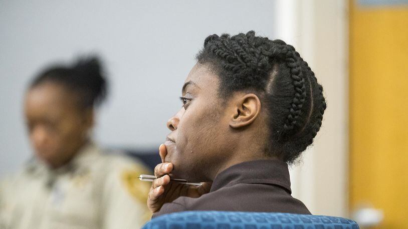 Death penalty defendant Tiffany Moss during jury selection in Gwinnett County Superior Court. Opening statements in the trial will begin Wednesday, April 24, 2019.