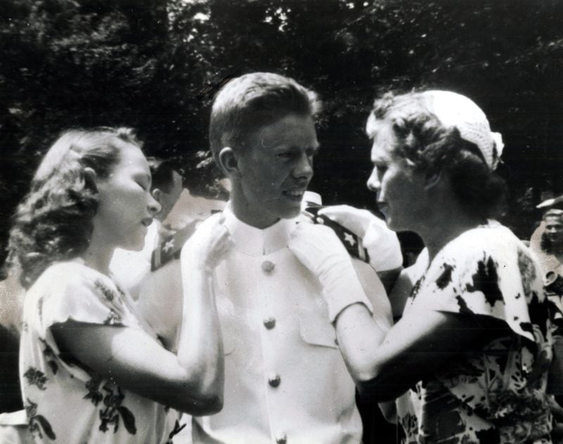 Rosalynn, Jimmy, and Lillian Carter at his Annapolis commissioning.