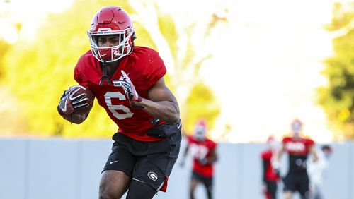 Georgia running back Kenny McIntosh (6) during the Bulldogs’ practice session Wednesday, Dec. 9, 2020, in Athens. (Tony Walsh/UGA)