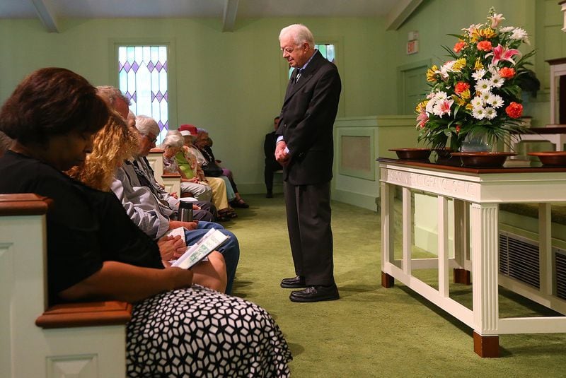 President Jimmy Carter still teaches occasional Sunday school classes at Maranatha Baptist Church in Plains. CURTIS COMPTON / CCOMPTON@AJC.COM