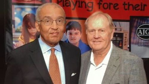 Lew Horne with Jack Nicklaus. Horne was inducted into the National Black Golf Hall of Fame in 2008.
