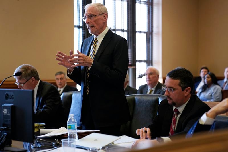 Attorney Richard Harlow, who represents The Tennessean, presents arguments to release the journals and documents related to the Covenant School shooter case to the public Tuesday, April 16, 2024, in Nashville, Tenn. (AP Photo/George Walker IV)