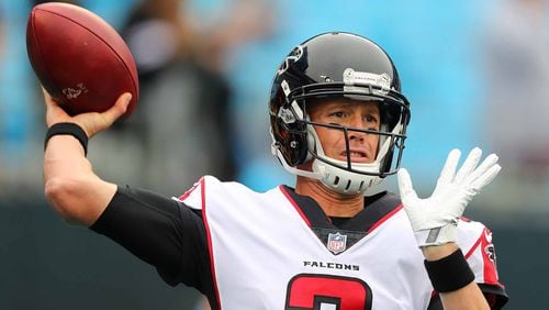 November 5, 2017 Charlotte: Falcons quarterback Matt Ryan prepares to play the Panthers in a NFL football game on Sunday, November 5, 2017, in Charlotte.    Curtis Compton/ccompton@ajc.com