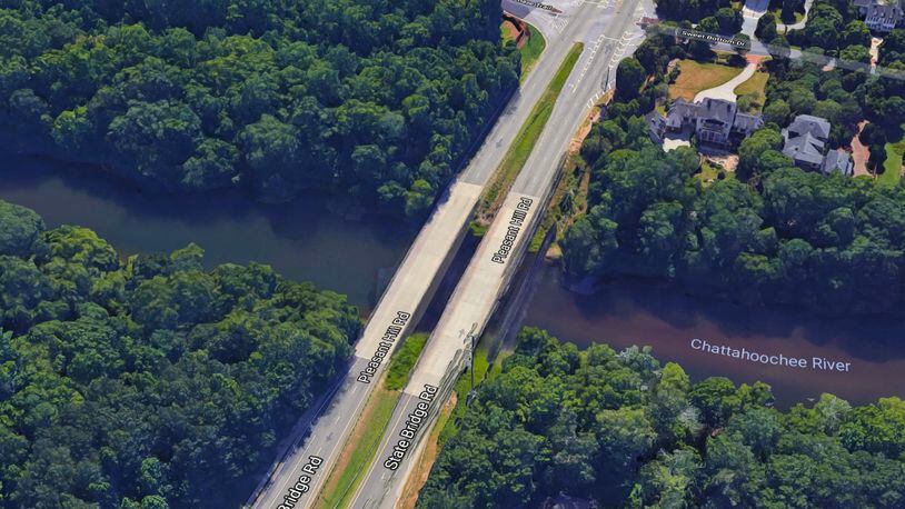 Gwinnett is to approve bridge widening over the Chattahoochee River at Pleasant Hill Road. Google Maps