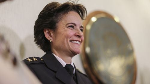 Erika Shields was sworn in as Atlanta’s 24th chief of police on Tuesday. JOHN SPINK /JSPINK@AJC.COM
