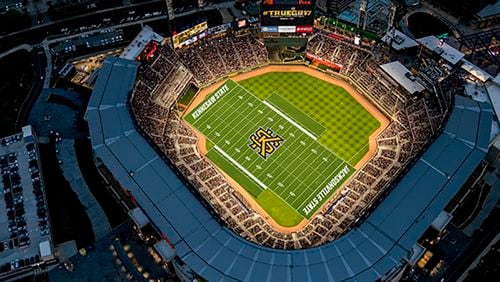 A rendering of layout of the football field at SunTrust Park.