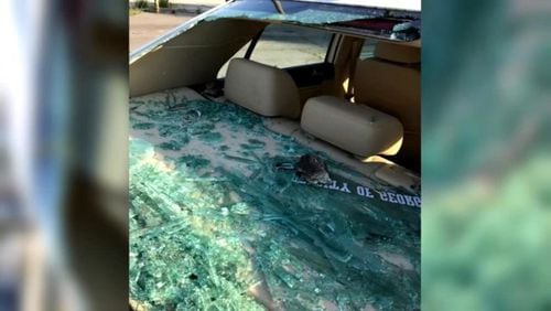 This car was damaged by rocks thrown on I-85 North in DeKalb County. (Credit: Channel 2 Action News)