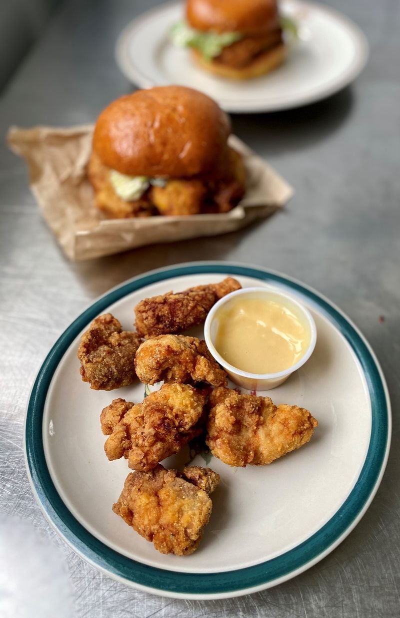 The chicken nuggets at How Crispy Express come in sixes, with honey mustard, for $4. Wendell Brock for The Atlanta Journal-Constitution
