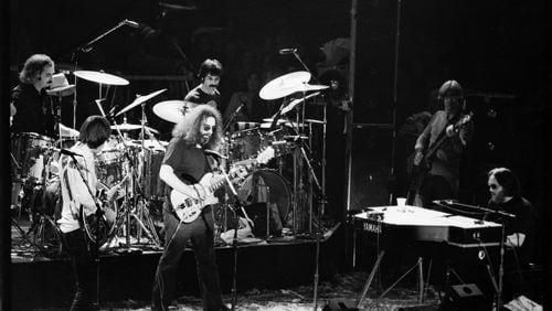 The Grateful Dead, led by Jerry Garcia, jammin’ during a 1974 concert.