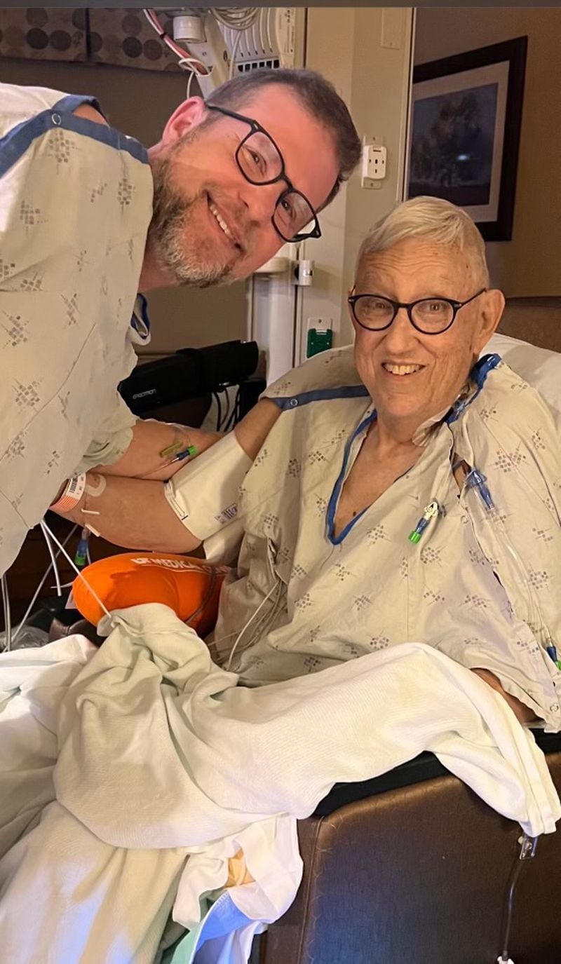 Pastors Jason Gattis and Randy Martin after the kidney transplant Nov. 11 at University of Tennessee Medical Center. (Handout)