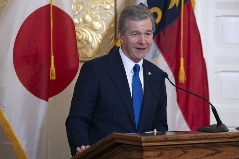 North Carolina Gov. Roy Cooper addresses a luncheon in honor of Japan Prime Minister Fumio Kishida at the North Carolina Executive Mansion, Friday, April 12, 2024, in Raleigh, N.C. (Robert Willett/The News & Observer via AP, Pool)