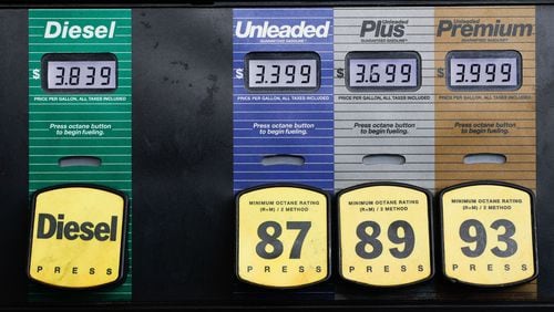 Views of gas pumps in Roswell, Ga, shown on Tuesday, May 21, 2024. (Natrice Miller/ AJC)