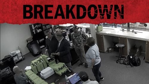 The 12th episode of the AJC's podcast "Breakdown — The Trump Grand Jury" examines the Coffee County data breach that occured on Jan. 7, 2021. Surveillance video has surfaced of the meeting between tech experts, Trump supporters and the county elections director in the county's election office. (Coffee County)