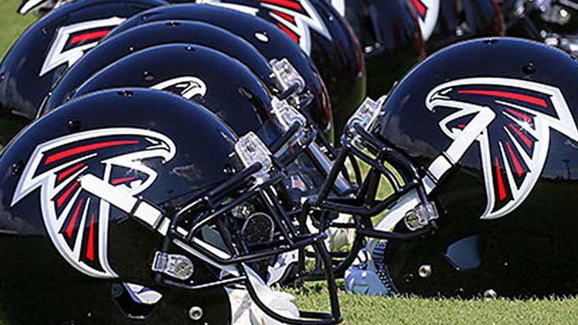 Generic file photo of helmets from Falcons training camp.