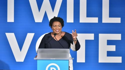 June 6, 2019 Atlanta - Stacey Abrams speaks during the DNC's IWillVote Gala at Flourish Atlanta on Thursday, June 6, 2019. White House hopefuls court Georgia: Presidential candidates swarmed Atlanta on Thursday for a convention geared at African-American strategists and a joint fundraiser featuring four of the best known Democratic contenders on the same stage. HYOSUB SHIN / HSHIN@AJC.COM