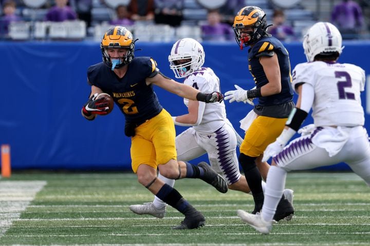 Prince Avenue Christian wide receiver Zach Dyer (2) runs after a catch in the first half against Trinity Christian during the Class 1A Private championship at Center Parc Stadium Monday, December 28, 2020 in Atlanta, Ga.. JASON GETZ FOR THE ATLANTA JOURNAL-CONSTITUTION