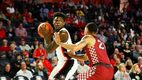 Georgia basketball player Anthony Edwards (5) during a game against North Carolina Central at Stegeman Coliseum in Athens, Ga., on Wednesday, Dec. 4, 2019. (Photo by Tony Walsh)