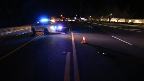 The motorcyclist died at a hospital Sunday after he was hit Saturday night while traveling east on Braselton Highway, according to police.