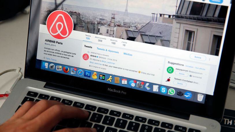PARIS, FRANCE - SEPTEMBER 08:  In this photo illustration, Airbnb logo is displayed on a laptop screen on September 08, 2017 Paris, France. The City of Paris wishes to reduce the maximum number of nights permitted for rental. Fixed today at 120 days a year, Paris would like to make it back down to 60, France is the second market for the Californian start-up, behind the United States.Airbnb is an online marketplace and hospitality service, enabling people to rent their flats or houses short-term. (Photo illustration by Chesnot/Getty Images)