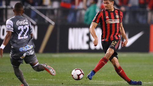 Feb. 28, 2019 Kennesaw: Atlanta United defender Miles Robinson works against C.S. Herediano in their Concacaf Champions League soccer match on Thursday, Feb. 28, 2019, in Kennesaw.    Curtis Compton/ccompton@ajc.com