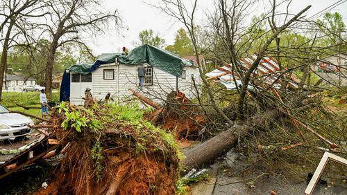 The home of Paul Pearson at the corner of Fraley Avenue and W. Martin Luther King Jr. Drive in Milledgeville was severely after strong storms rolled through over the weekend. (Photo Courtesy of Jason Vorhees/The Telegraph)