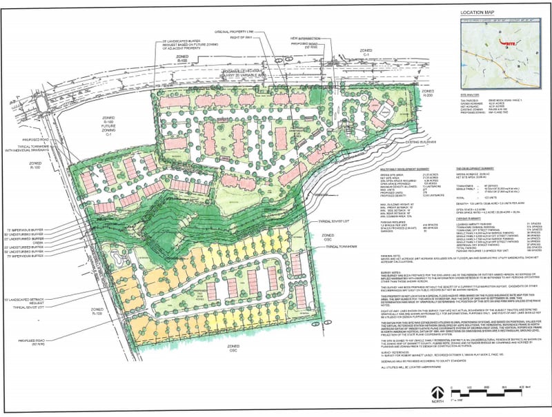 The proposed development at the corner of Loganville Highway and Hoke O'Kelly Mill Road would add 276 apartment units, 87 townhomes and 36 single-family homes. (Courtesy of Gwinnett County)