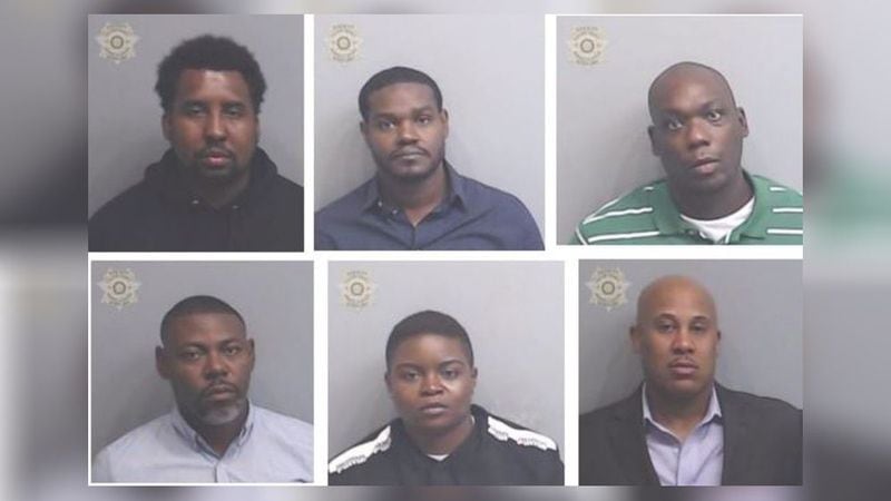 The six jailers face murder and other charges in the 2018 death of Antonio May. Top row: Arron Cook, Guito Delacruz and Omar Jackson. Bottom row: Jason Roache, Kenesia Strowder and William Whitaker.