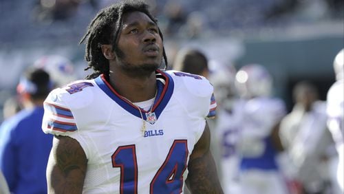 FILE - In this Jan. 1, 2017, file photo, Buffalo Bills wide receiver Sammy Watkins works out prior to an NFL football game against the New York Jets, in East Rutherford, N.J. The Bills have declined to pick up the fifth-year option on receiver Sammy Watkins' contract for the 2018 season. The decision was announced Tuesday, May 2, 2017, by coach Sean McDermott and leaves Watkins' future in Buffalo uncertain after this season.(AP Photo/Bill Kostroun, File)
