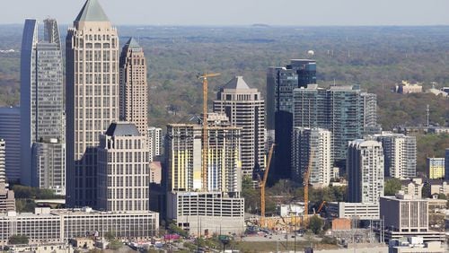 The skyline of Midtown Atlanta in March 2017.